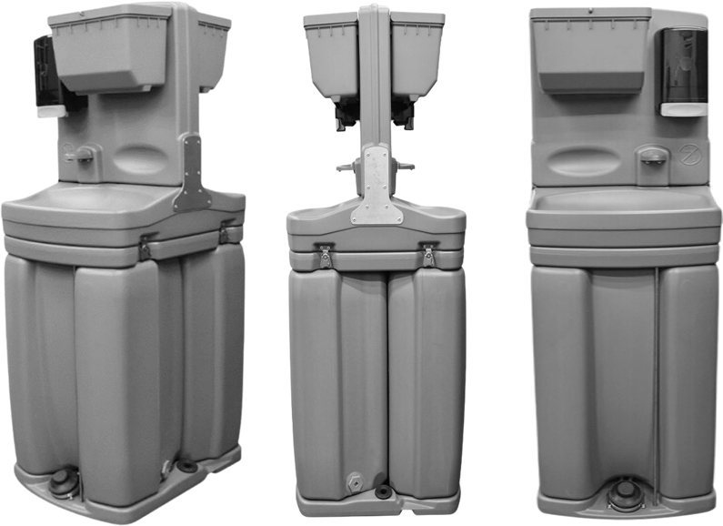 Add additional sanitary measures to your party or job site with a double-sided freestanding handwashing station, including lockable paper towel and liquid soap dispensers