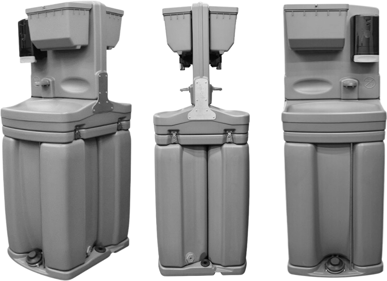 Add additional sanitary measures to your party or job site with a double-sided freestanding handwashing station, including lockable paper towel and liquid soap dispensers