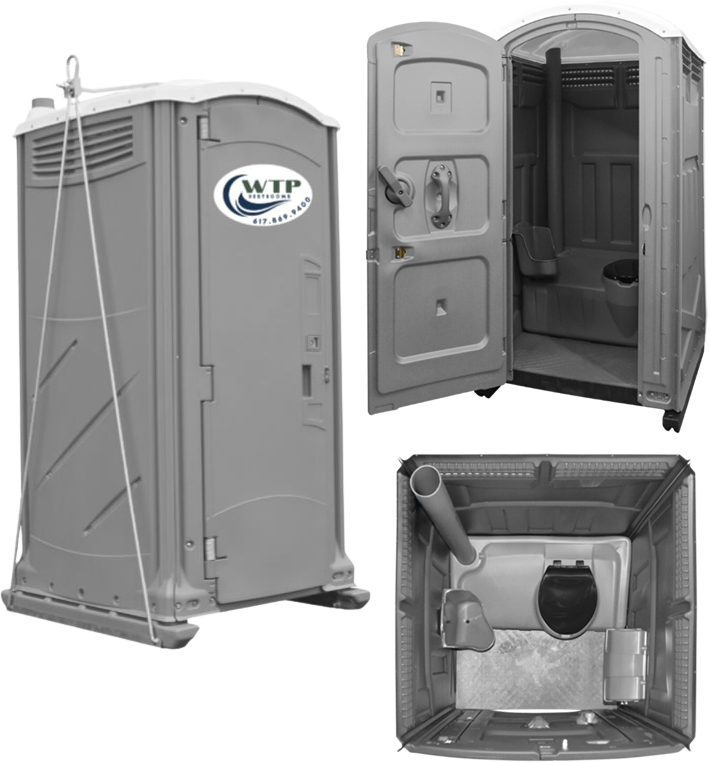 We offer standard non-flushing porta potty rentals equipped with a heavy-duty crane sling for delivery to and from elevated construction sites